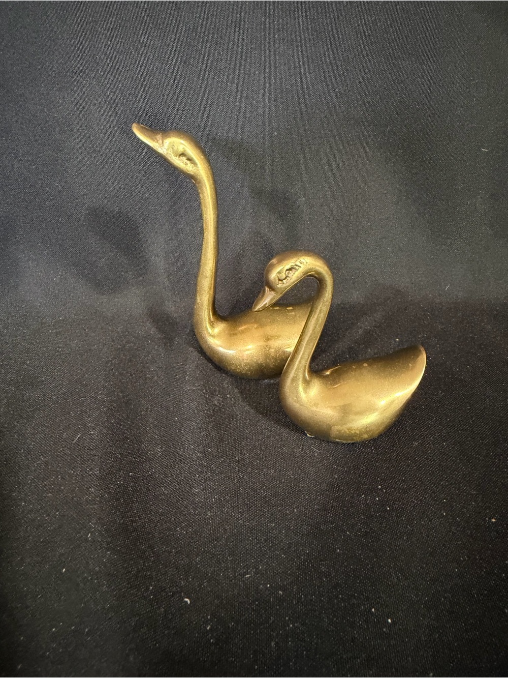 Vintage MCM Pair Miniature Brass Swans
